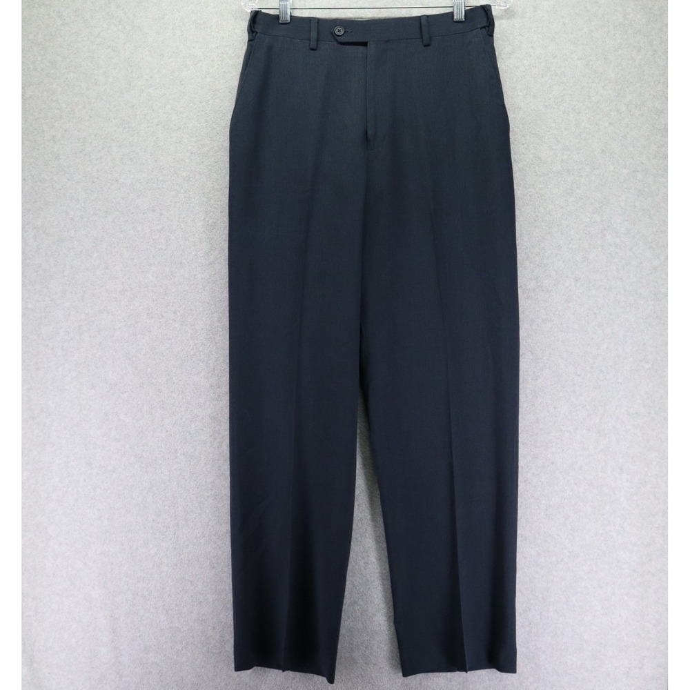 IZOD Pants Mens 30x32 Dress Slacks Suit Business Formal Flat Front Navy Blue